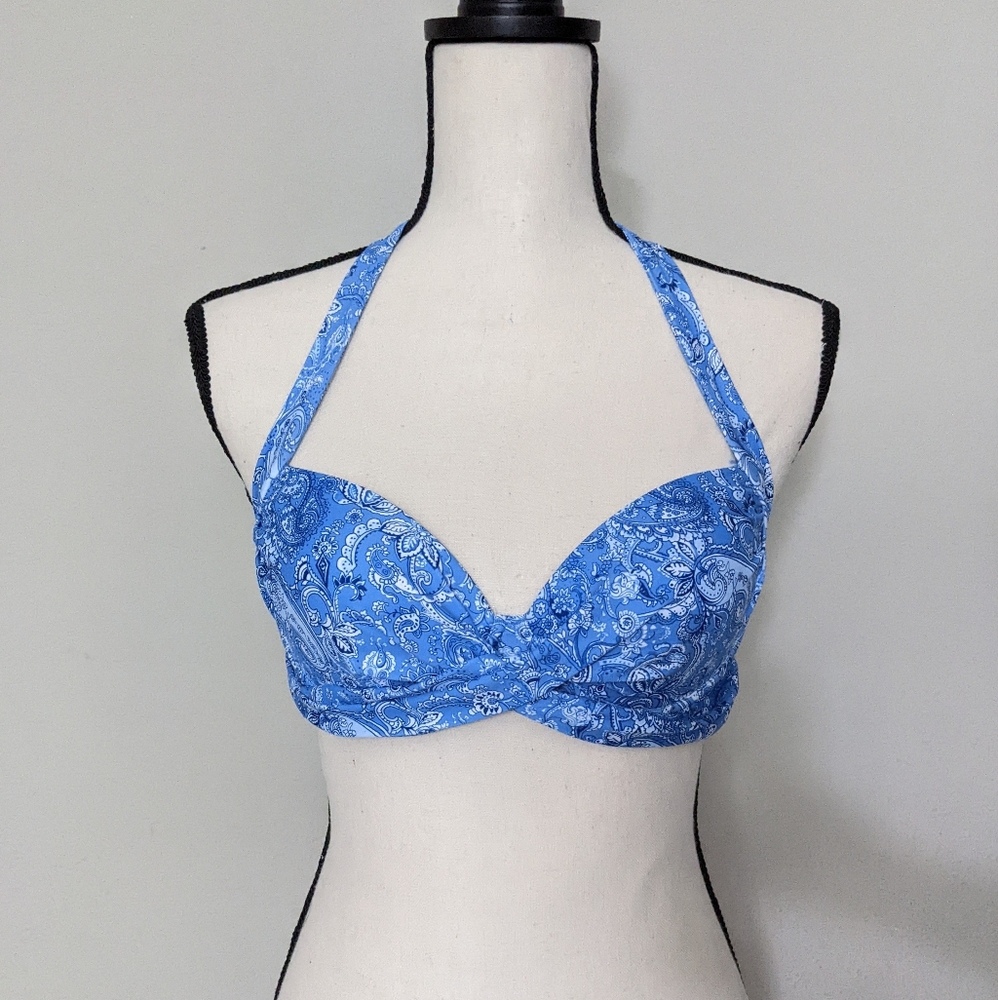 Light blue and white paisley print push up bikini top size S M L